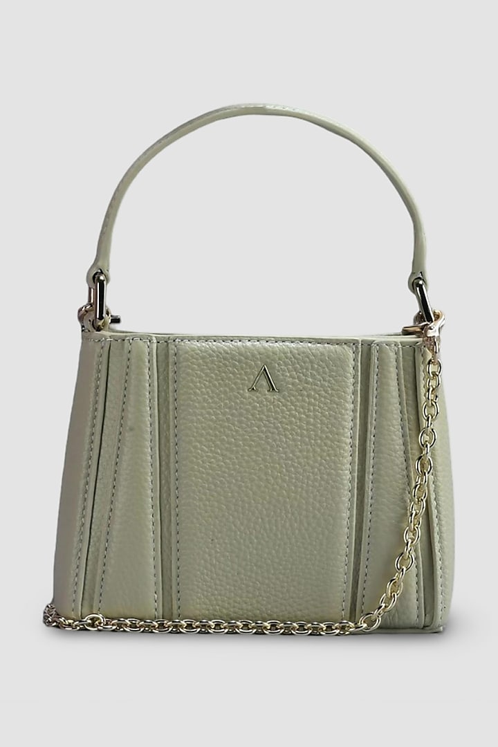 White Genuine Italian Leather Metallic Embellished & Gold Embossed Bag by Akinna Milano at Pernia's Pop Up Shop