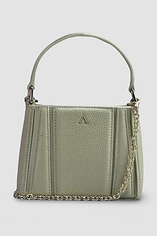 White Genuine Leather Metallic Embellished & Gold Embossed Bag by Akinna