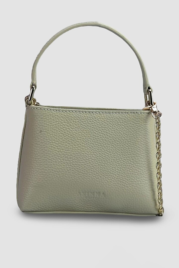 White Genuine Leather Metallic Embellished & Gold Embossed Bag by Akinna at Pernia's Pop Up Shop