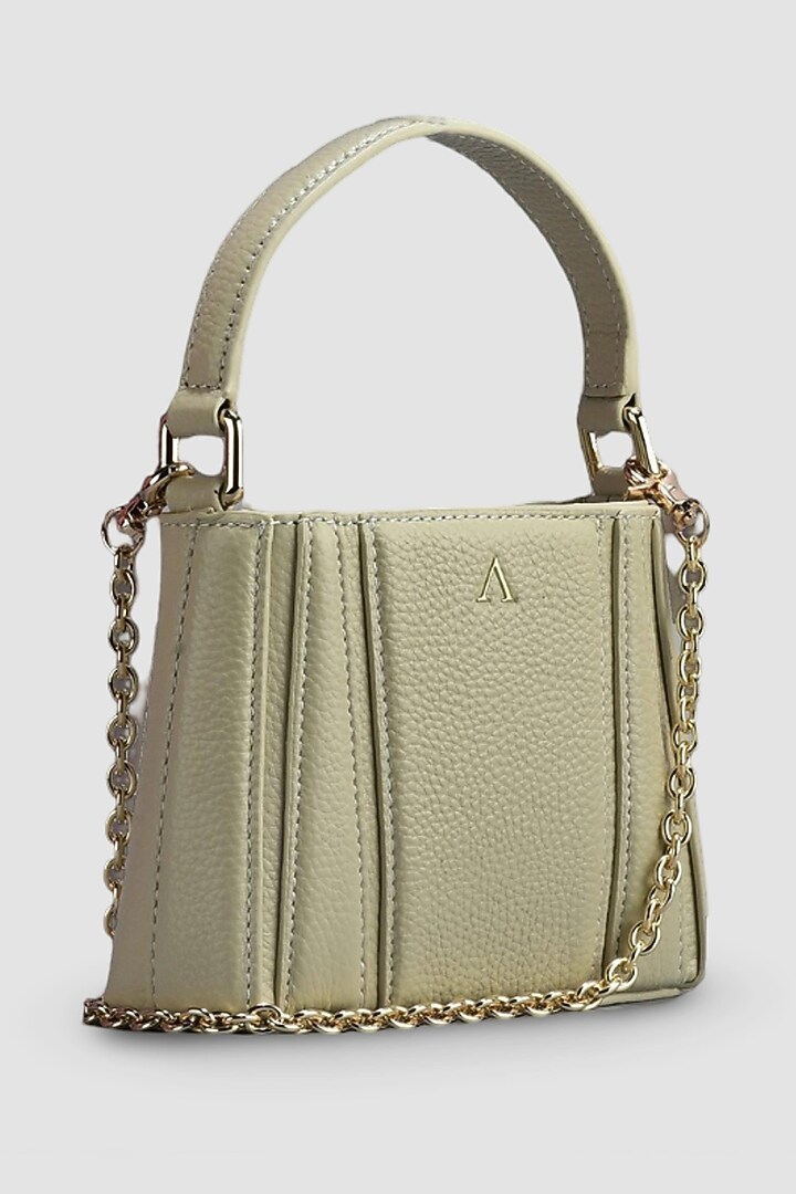 White Genuine Leather Metallic Embellished & Gold Embossed Bag by Akinna at Pernia's Pop Up Shop