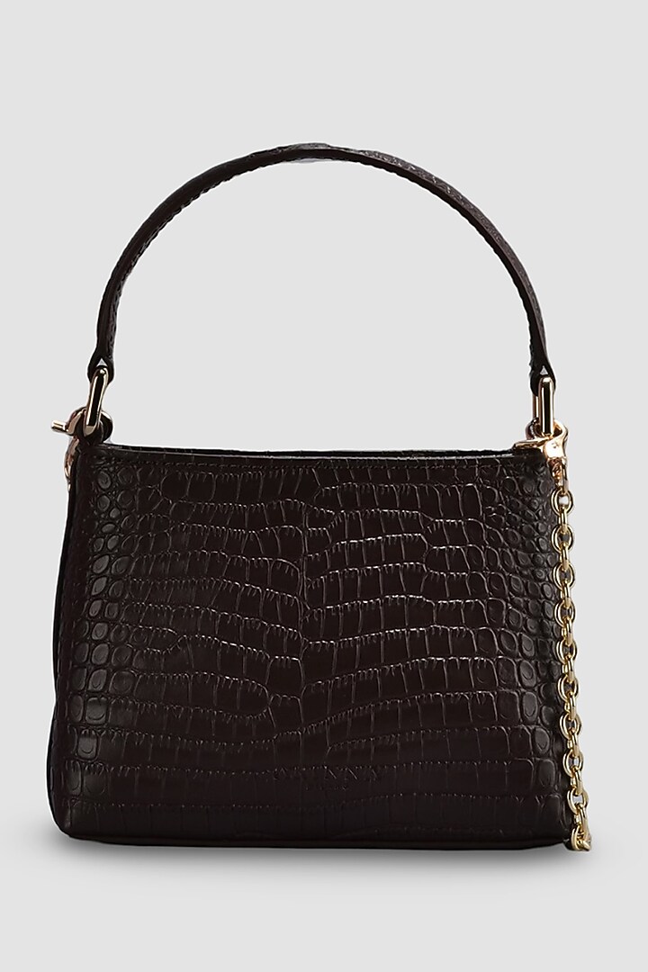 Chocolate Brown Genuine Leather Metallic Embellished & Gold Embossed Bag by Akinna at Pernia's Pop Up Shop