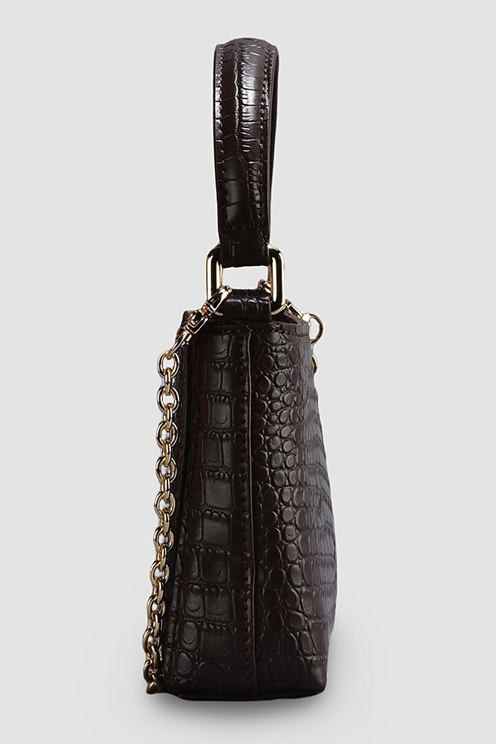 Chocolate Brown Genuine Leather Metallic Embellished & Gold Embossed Bag by Akinna at Pernia's Pop Up Shop