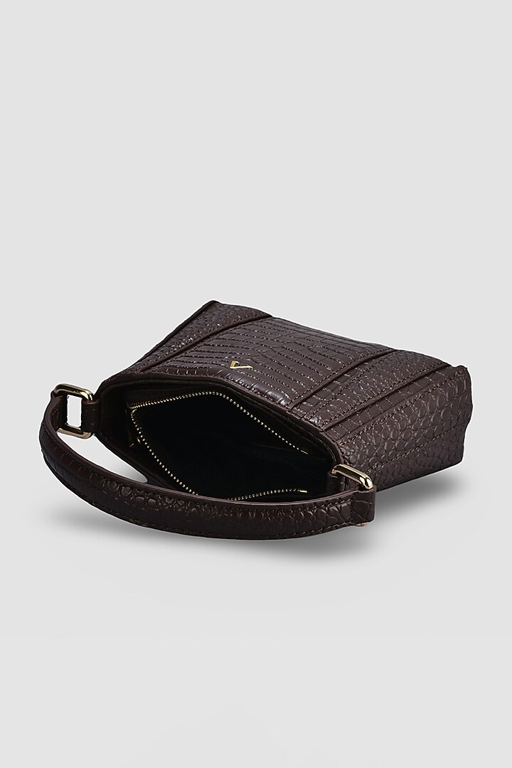 Chocolate Brown Genuine Leather Metallic Embellished & Gold Embossed Bag by Akinna at Pernia's Pop Up Shop
