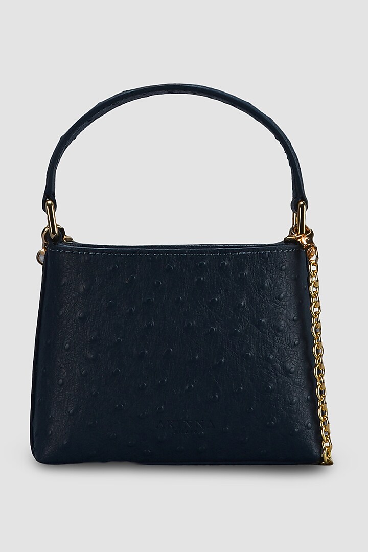 Dull Navy Blue Genuine Leather Metallic Embellished & Gold Embossed Bag by Akinna at Pernia's Pop Up Shop