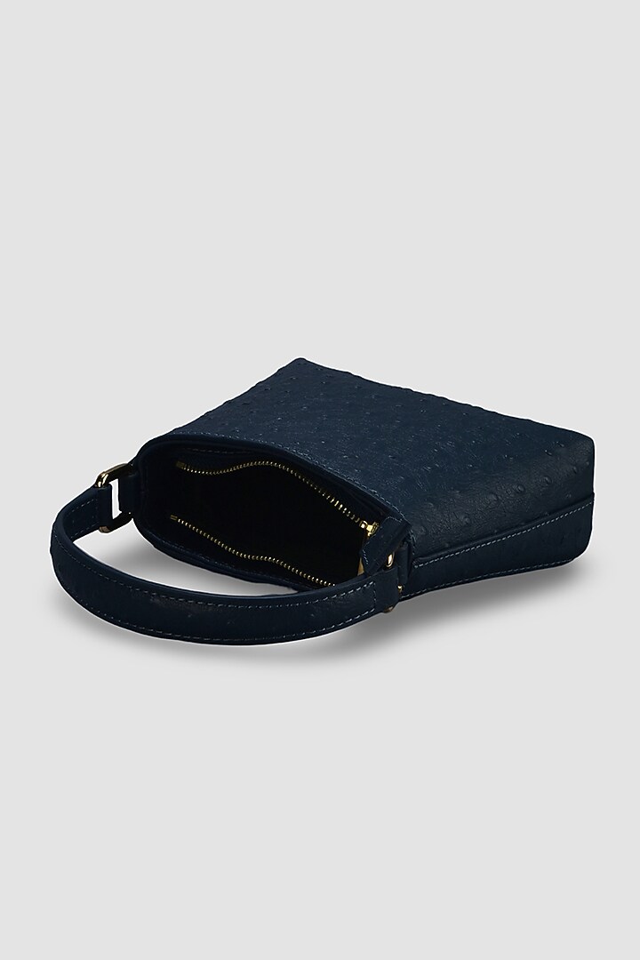 Dull Navy Blue Genuine Leather Metallic Embellished & Gold Embossed Bag by Akinna at Pernia's Pop Up Shop
