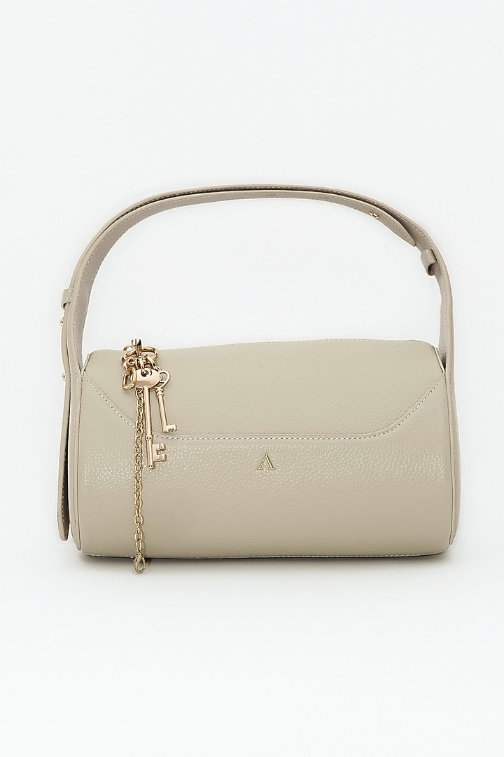 Beige Genuine Leather Metallic Embellished & Gold Embossed Bag by Akinna at Pernia's Pop Up Shop