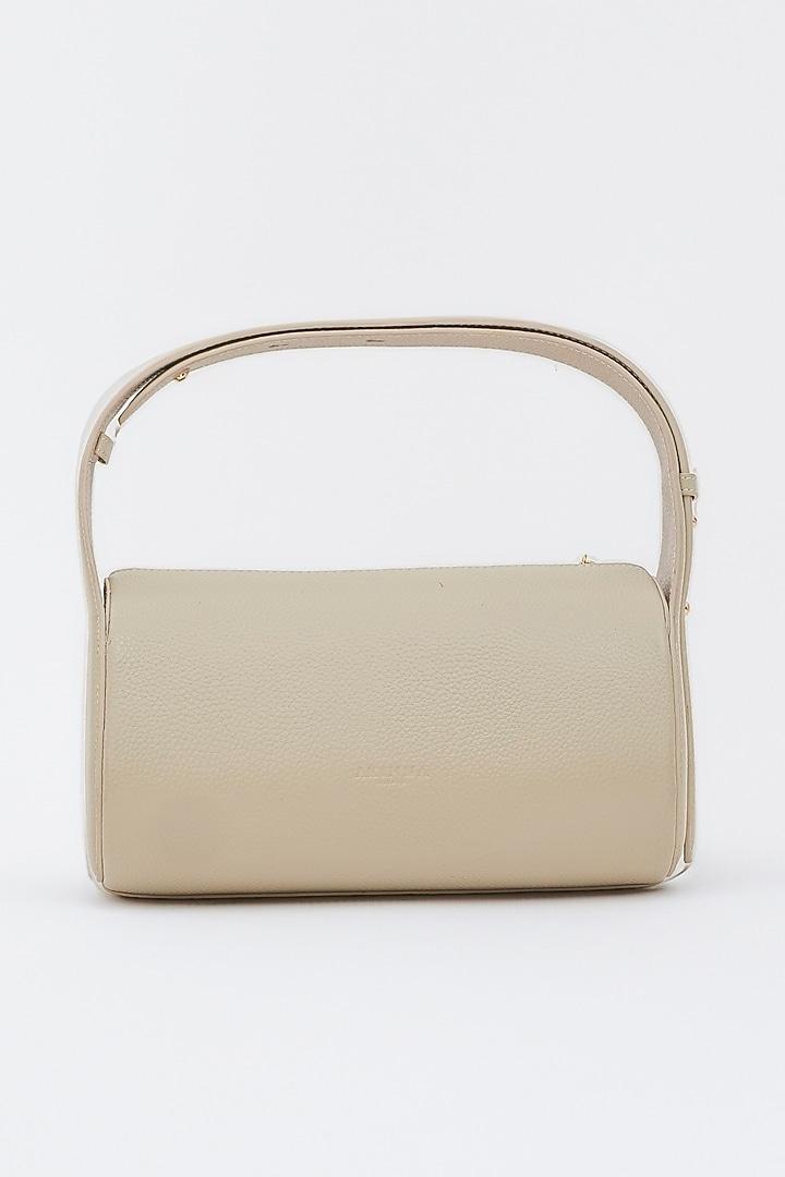 Beige Genuine Leather Metallic Embellished & Gold Embossed Bag by Akinna at Pernia's Pop Up Shop