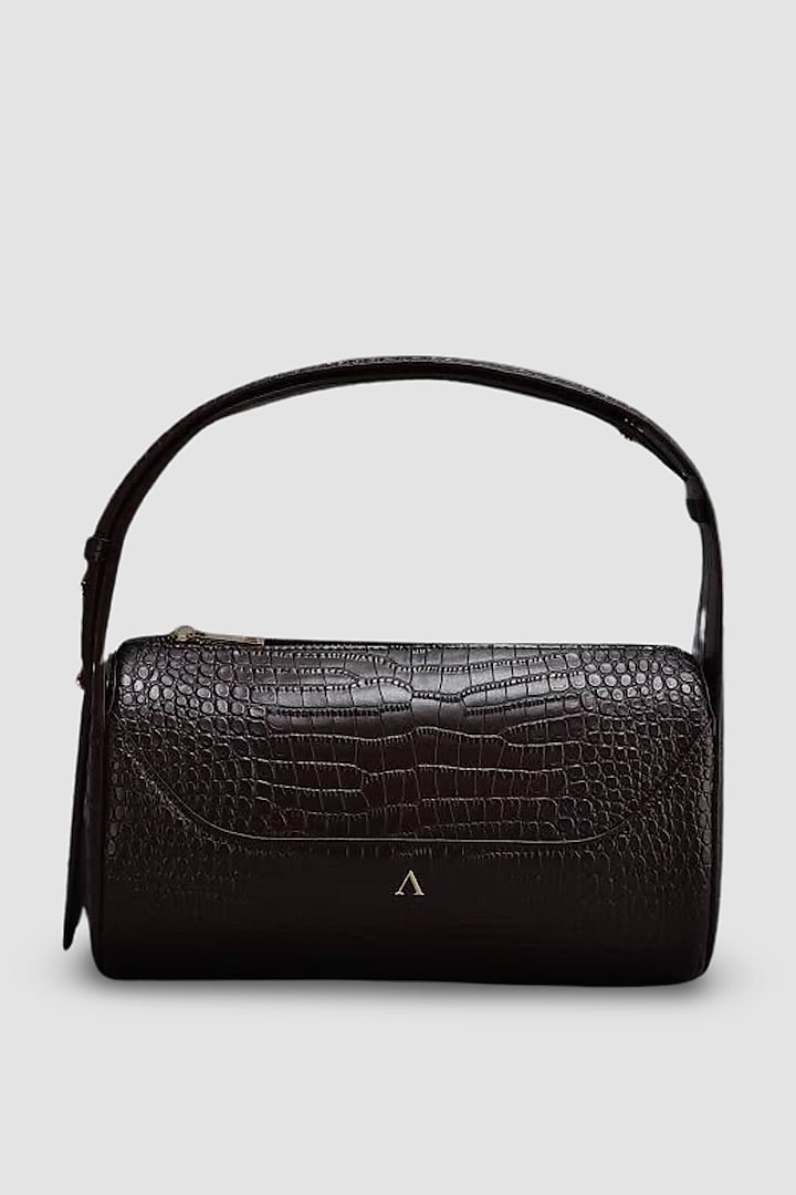 Chocolate Brown Genuine Italian Leather Metallic Embellished & Gold Embossed Bag by Akinna Milano at Pernia's Pop Up Shop