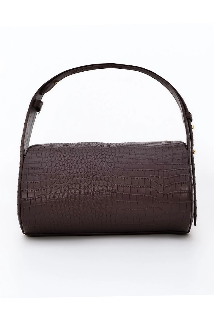 Chocolate Brown Genuine Leather Metallic Embellished & Gold Embossed Bag by Akinna at Pernia's Pop Up Shop