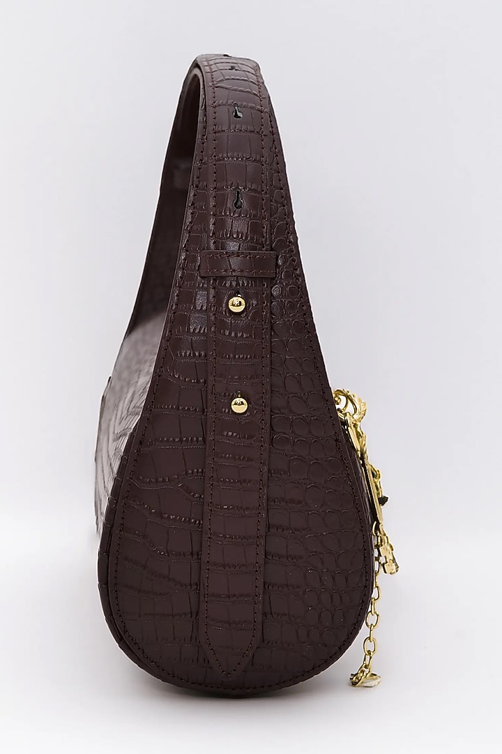 Chocolate Brown Genuine Leather Metallic Embellished & Gold Embossed Bag by Akinna at Pernia's Pop Up Shop