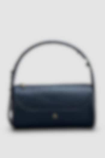 Dull navy Blue Genuine Italian Leather Metallic Embellished & Gold Embossed Bag by Akinna Milano at Pernia's Pop Up Shop