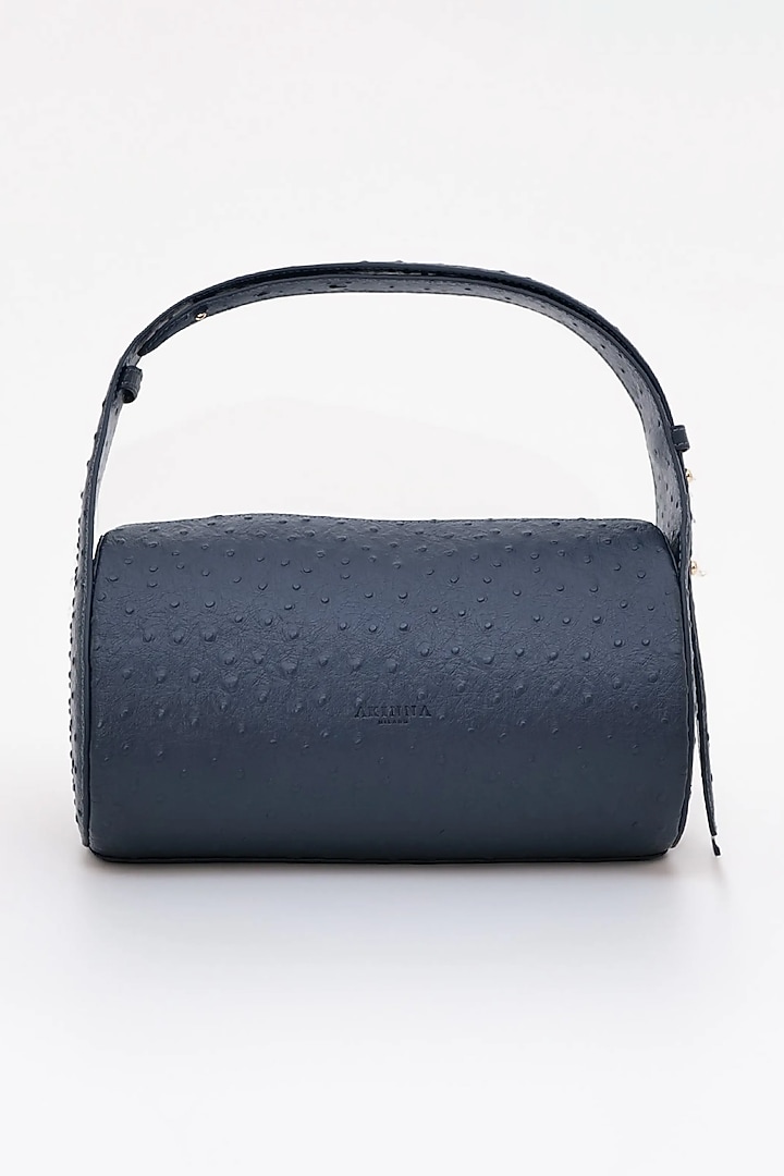 Dull navy Blue Genuine Leather Metallic Embellished & Gold Embossed Bag by Akinna at Pernia's Pop Up Shop