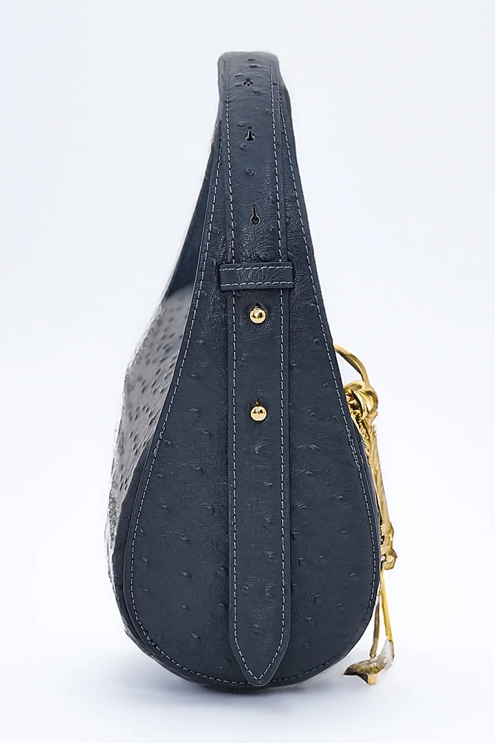 Dull navy Blue Genuine Leather Metallic Embellished & Gold Embossed Bag by Akinna at Pernia's Pop Up Shop