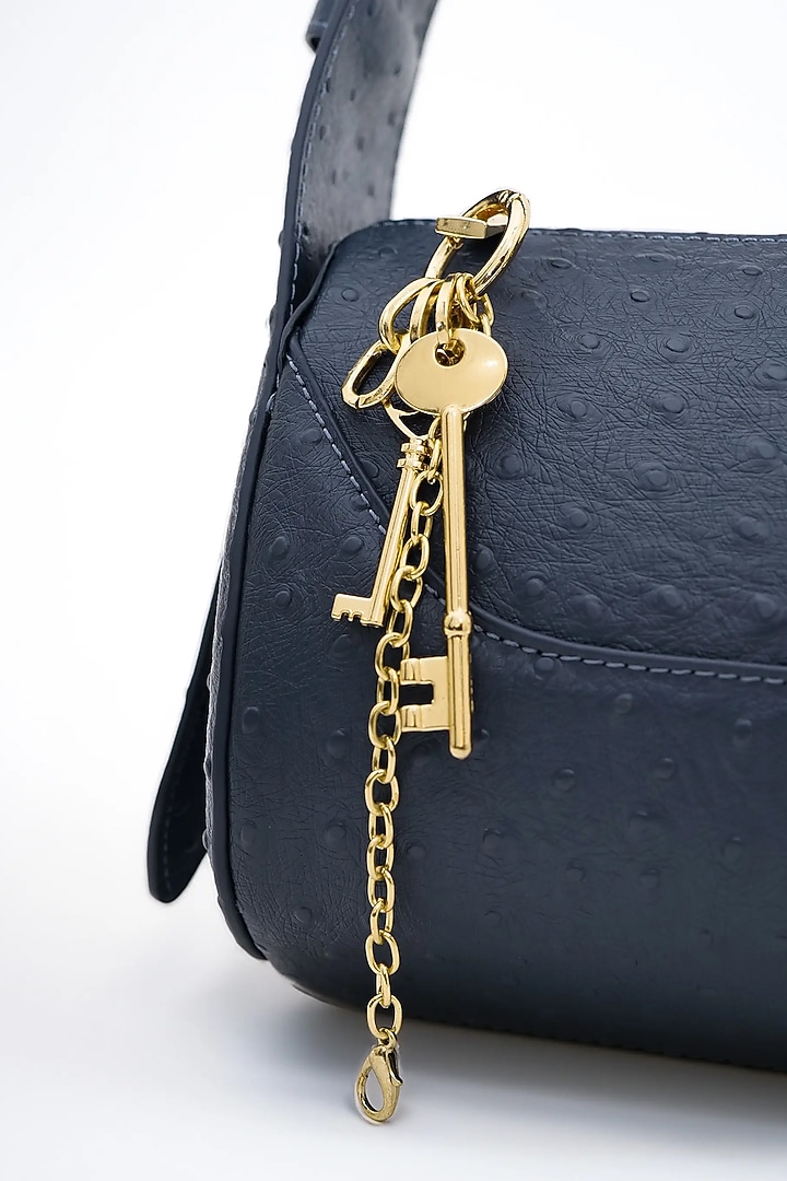 Dull navy Blue Genuine Leather Metallic Embellished & Gold Embossed Bag by Akinna at Pernia's Pop Up Shop