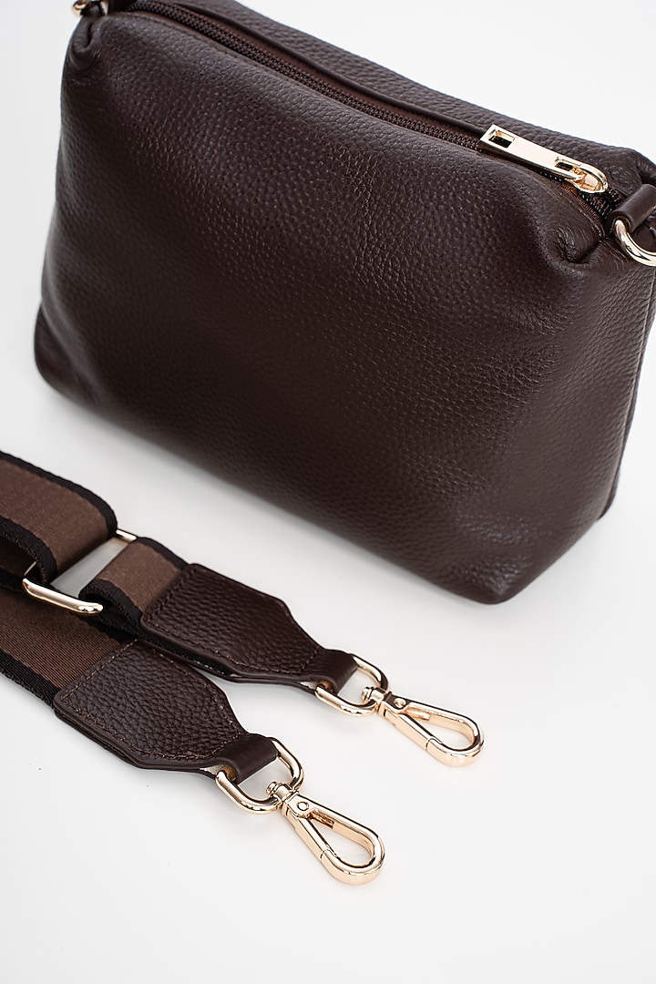 Chocolate Brown Genuine Leather Metallic Embellished & Gold Embossed Bag by Akinna at Pernia's Pop Up Shop