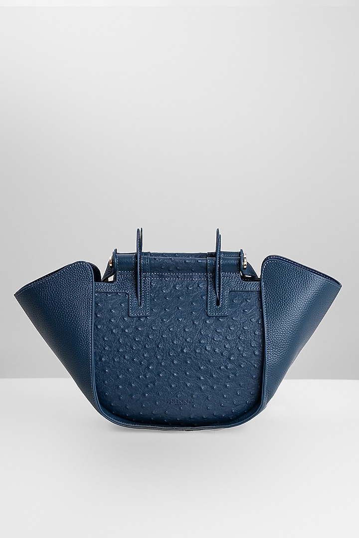 Dull Navy Blue Genuine Leather Metallic Embellished & Gold Embossed Bag by Akinna at Pernia's Pop Up Shop