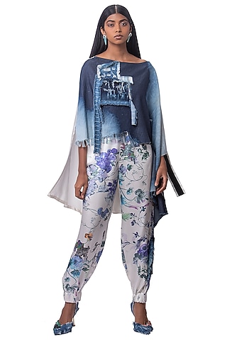 White & Blue Denim Pant Set by AKOK