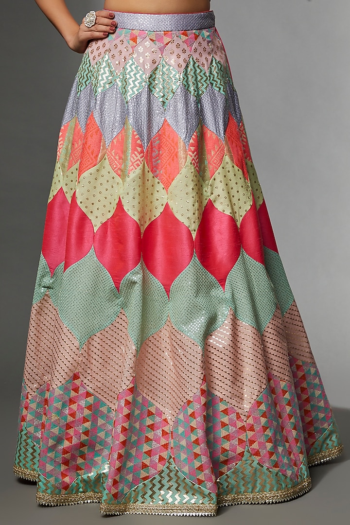 Multi-Colored Woven Fabric Embroidered Wedding Lehenga Set by Avnni Kapur at Pernia's Pop Up Shop