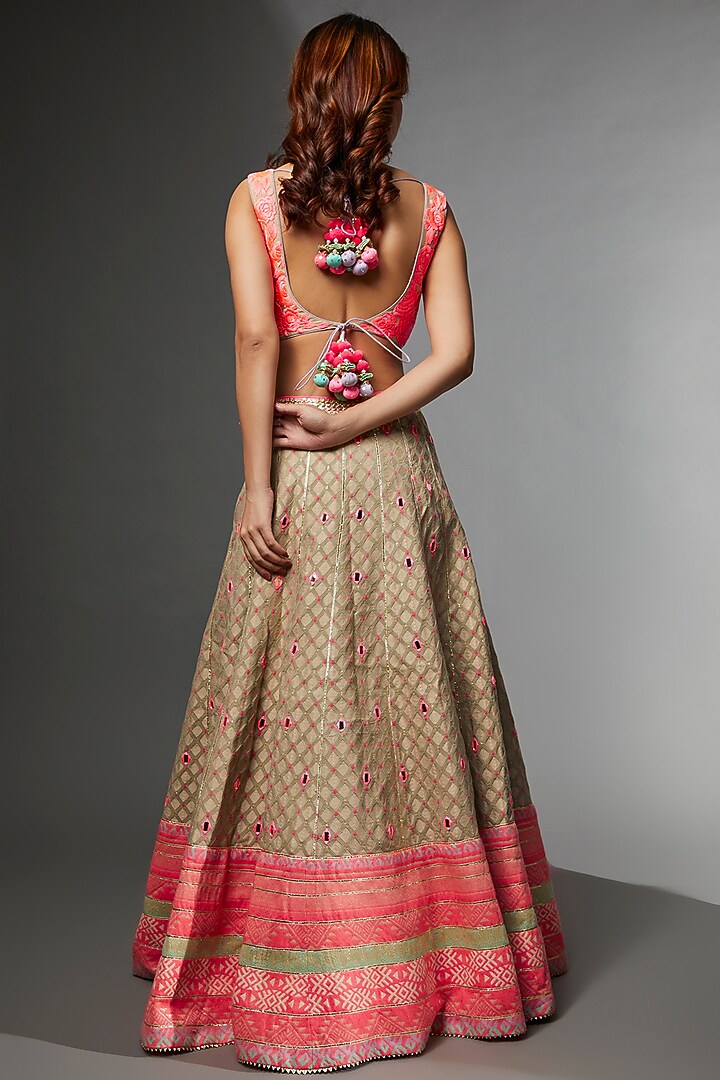 Beige Woven Fabric Embroidered Wedding Lehenga Set by Avnni Kapur at Pernia's Pop Up Shop