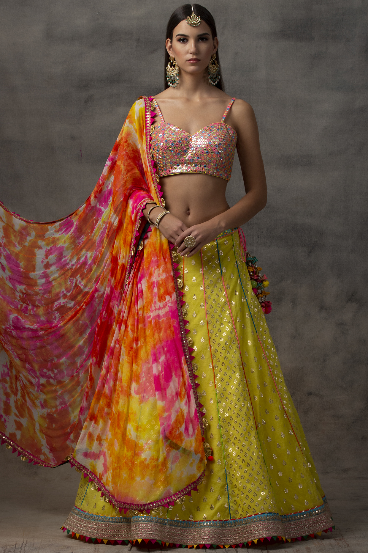 Yellow Embroidered Banarasi Lehenga Set by Avnni Kapur