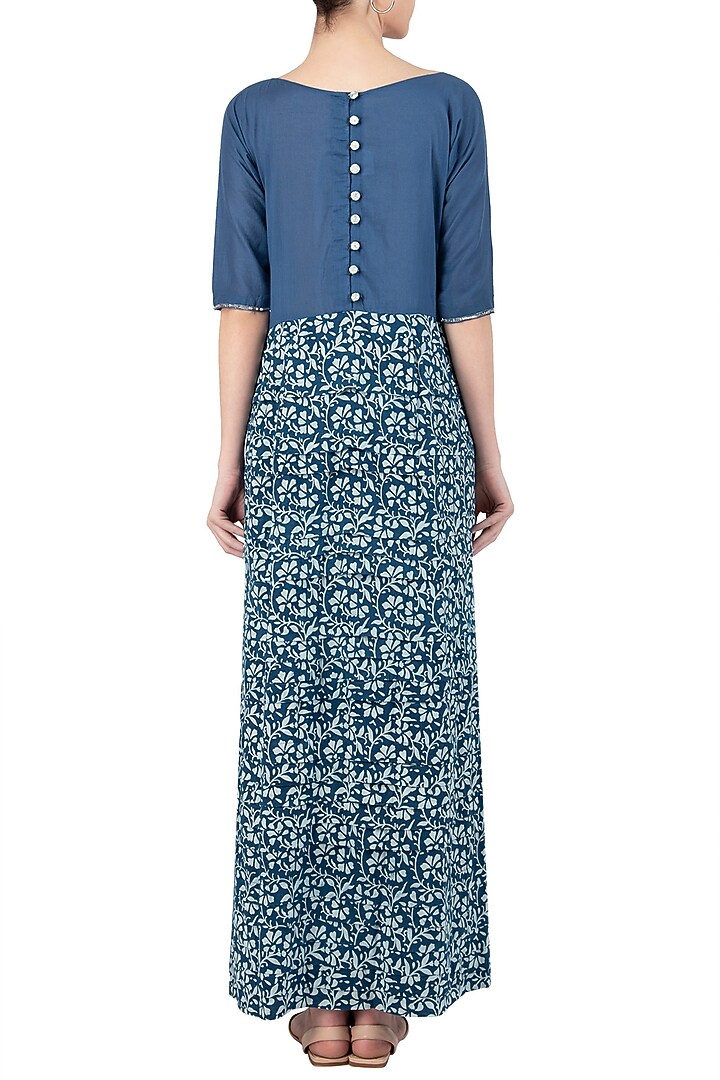Indigo print embellished slit maxi dress available only at Pernia's Pop Up Shop.