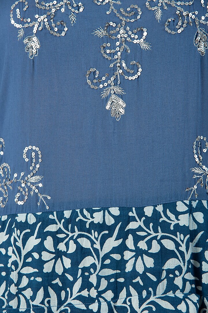 Indigo print embellished slit maxi dress available only at Pernia's Pop Up Shop.