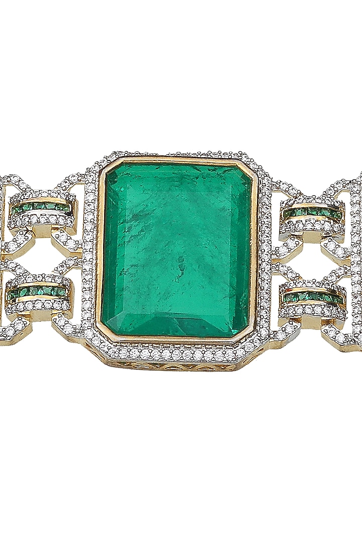 White Finish Green Doublet Stone & Cubic Zirconia Choker Necklace Set by Akulya Jewels at Pernia's Pop Up Shop