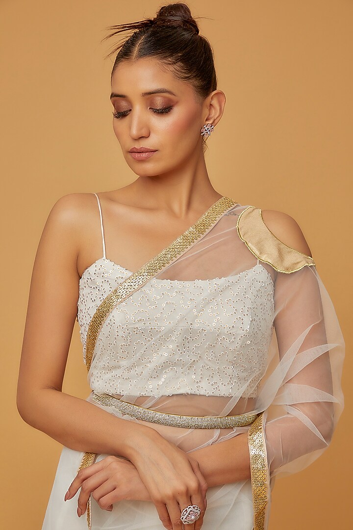 White Net Kalidar Party Wear Saree Set by Anita kanwal studio at Pernia's Pop Up Shop