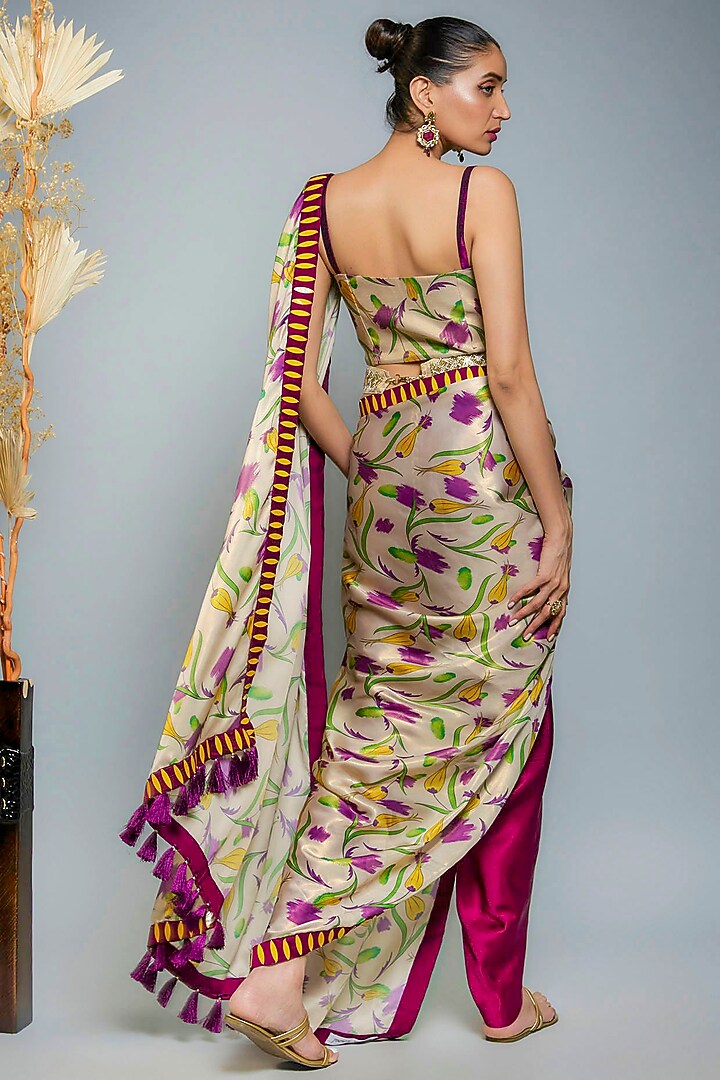 Gold Tissue Hand Embroidered Pre-Draped Party Wear Saree Set by Anita kanwal studio at Pernia's Pop Up Shop