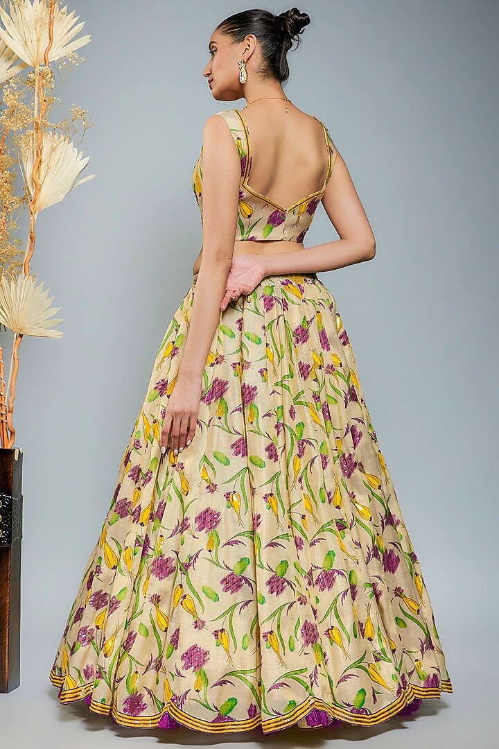 Gold Tissue Hand Embroidered & Digital Printed Wedding Lehenga Set by Anita kanwal studio at Pernia's Pop Up Shop