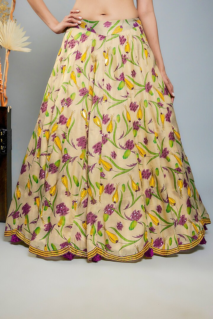 Gold Tissue Hand Embroidered & Digital Printed Wedding Lehenga Set by Anita kanwal studio at Pernia's Pop Up Shop