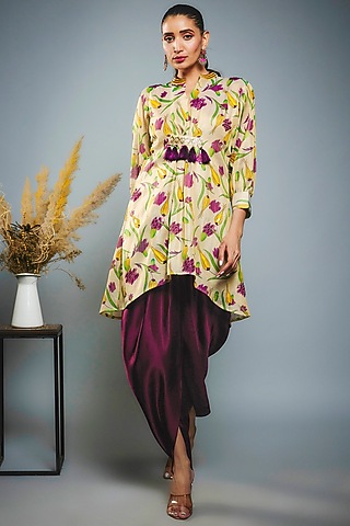 Purple Satin Silk Dhoti Set by Anita kanwal studio