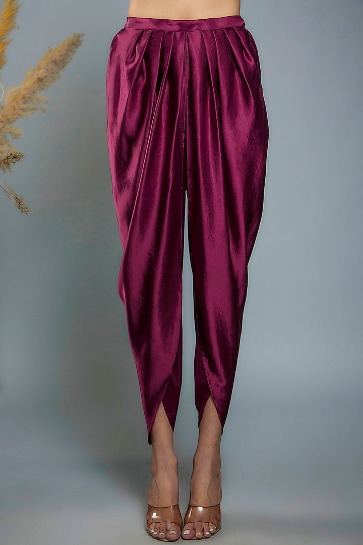 Purple Satin Silk Dhoti Set by Anita kanwal studio at Pernia's Pop Up Shop