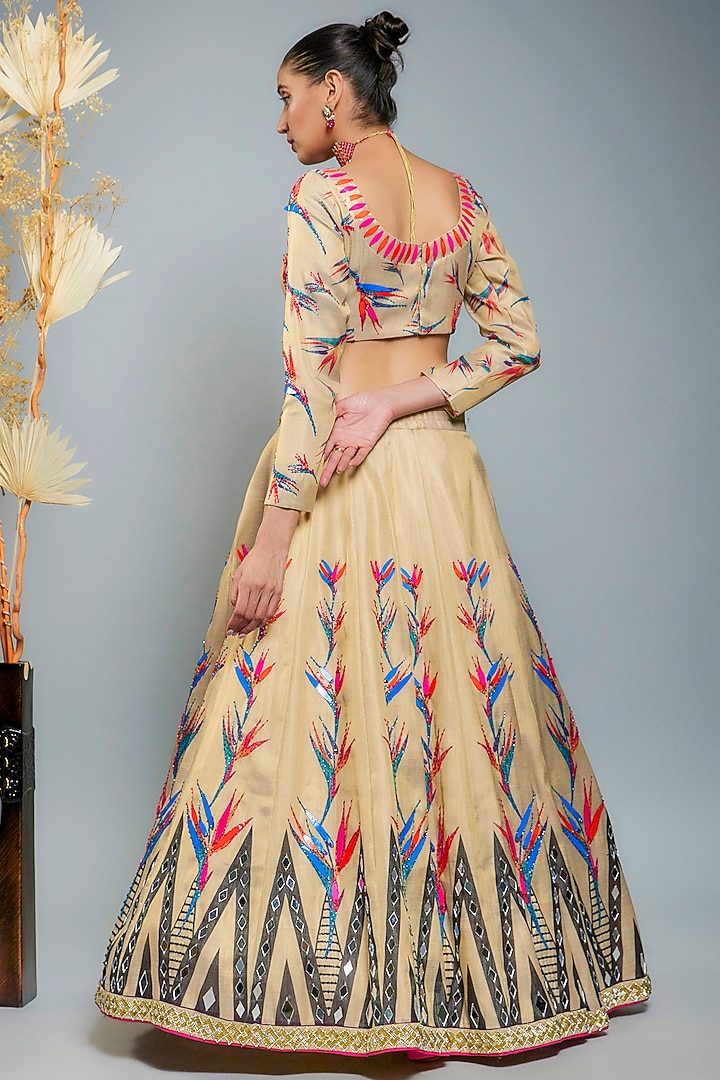 Gold Tissue Hand Embroidered & Digital Printed Wedding Lehenga Set by Anita kanwal studio at Pernia's Pop Up Shop
