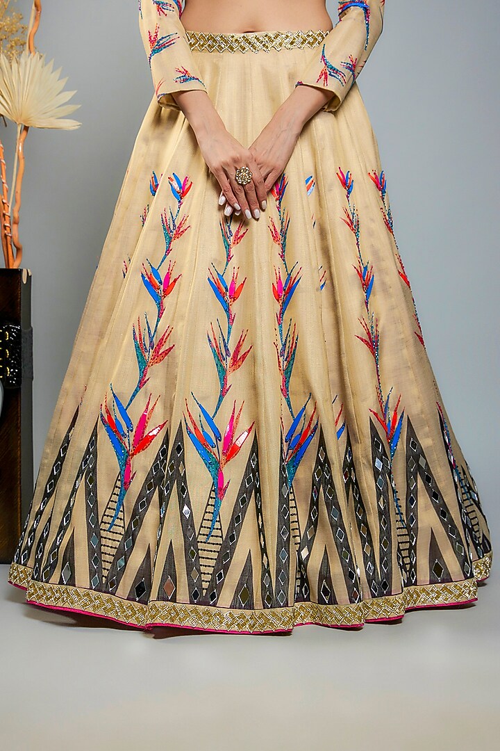 Gold Tissue Hand Embroidered & Digital Printed Wedding Lehenga Set by Anita kanwal studio at Pernia's Pop Up Shop