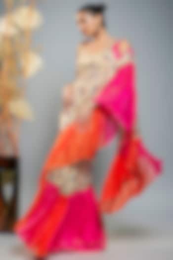 Gold Shimmer Georgette & Tissue Digital Printed Saree Set by Anita kanwal studio