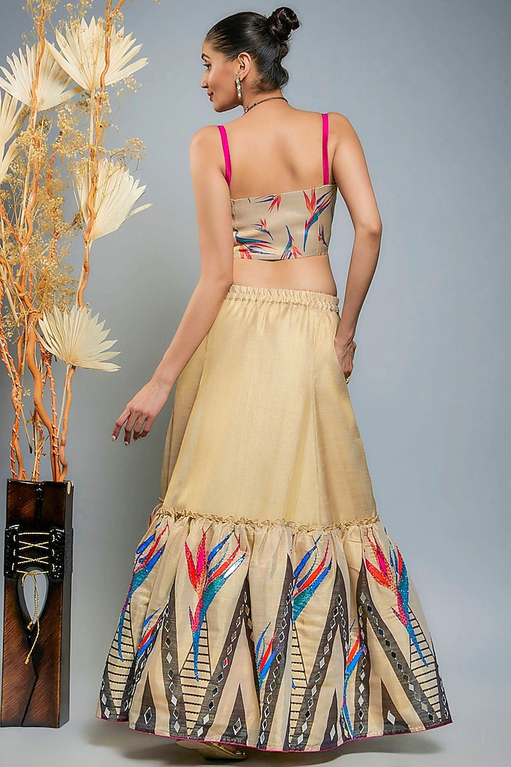 Gold Tissue Hand Embroidered & Digital Printed Skirt Set by Anita kanwal studio at Pernia's Pop Up Shop