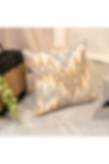 Beige & Ochre Suede Crewel Embroidered Cushion Cover by ALCOVE at Pernia's Pop Up Shop