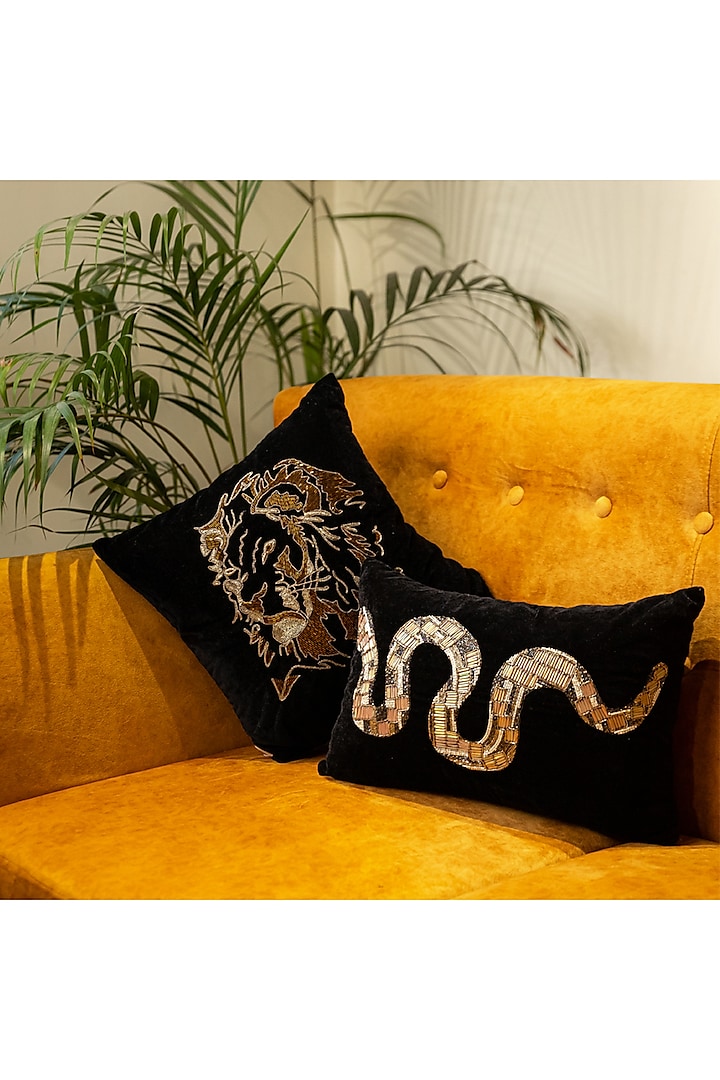 Python Hand Embroidered 
Cushion Cover by ALCOVE
