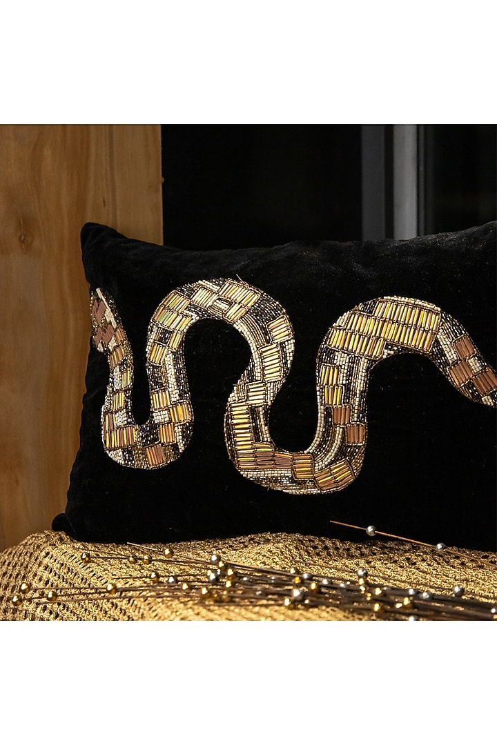 Python Hand Embroidered 
Cushion Cover by ALCOVE at Pernia's Pop Up Shop