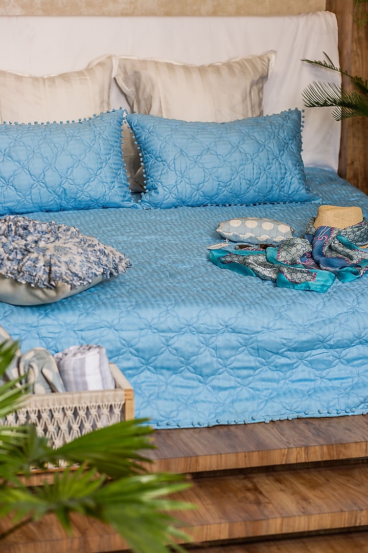 Sky Blue Quilted Bedspread (Set Of 3) by ALCOVE at Pernia's Pop Up Shop