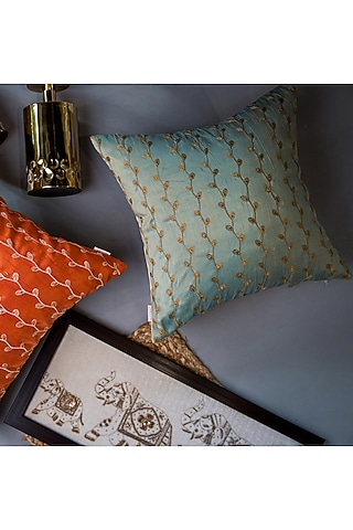 Sea Green Branches Embroidered Cushion Cover by ALCOVE