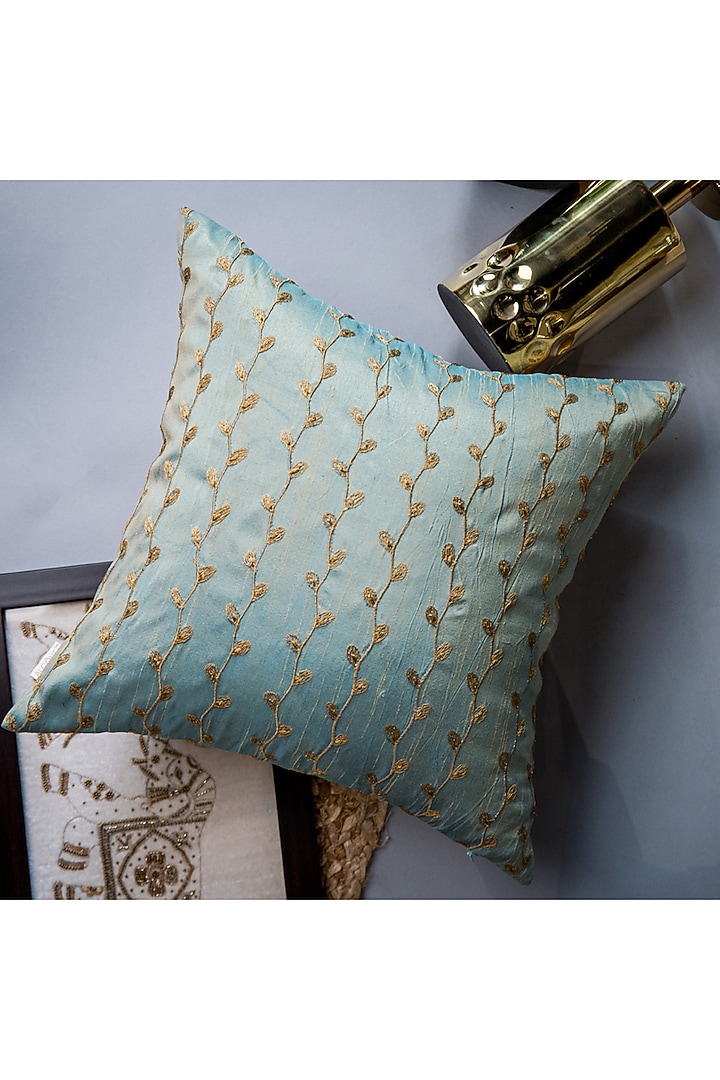 Sea Green Branches Embroidered Cushion Cover by ALCOVE at Pernia's Pop Up Shop
