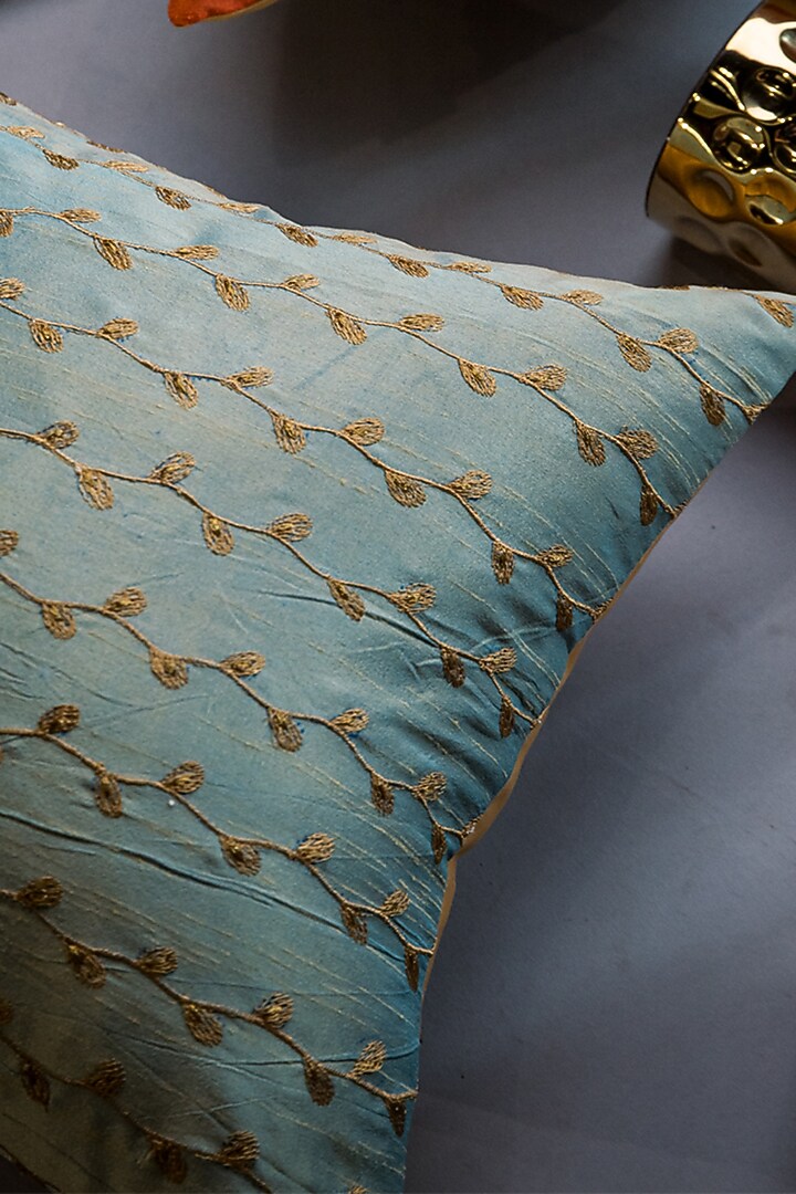 Sea Green Branches Embroidered Cushion Cover by ALCOVE at Pernia's Pop Up Shop