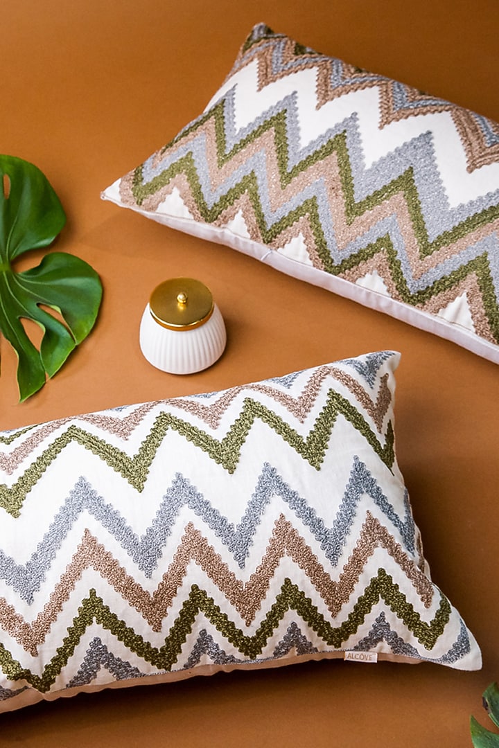 Off-White Chevron Cushion Cover by ALCOVE at Pernia's Pop Up Shop