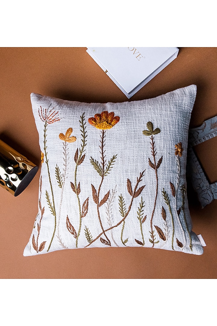 Off-White Botanical Cushion Cover by ALCOVE