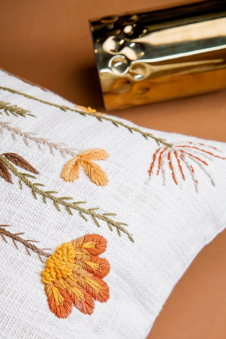 Off-White Botanical Cushion Cover by ALCOVE at Pernia's Pop Up Shop