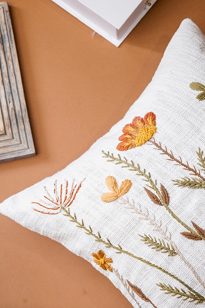 Off-White Botanical Cushion Cover by ALCOVE at Pernia's Pop Up Shop