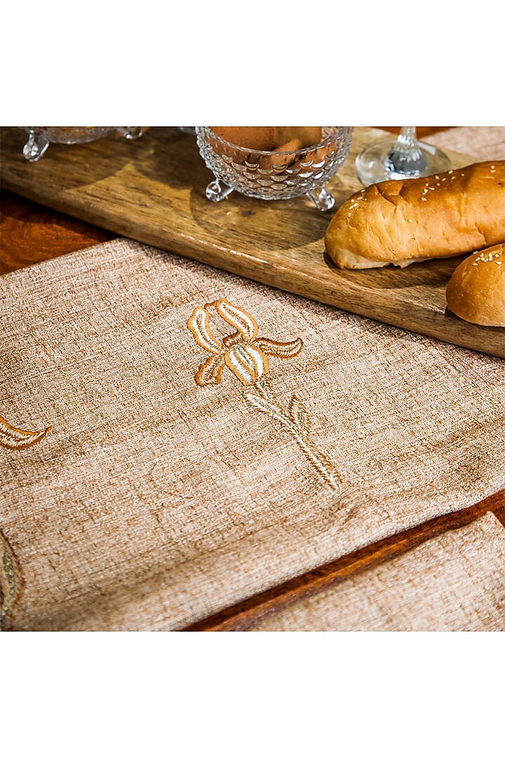 Khadi Iris Embroidered Table Runner With Mats (Set of 7) by ALCOVE at Pernia's Pop Up Shop