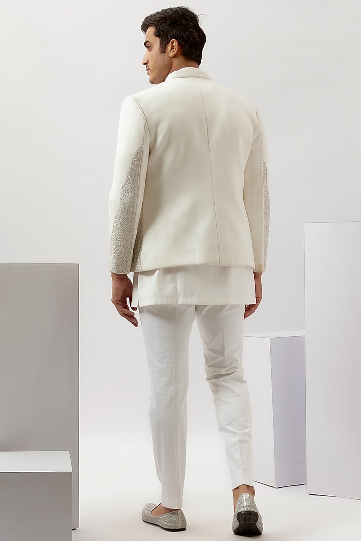White Velvet Cutdana Hand Embroidered Indo-Western Set by LA ADORE BY BHAVIK J BAFNA at Pernia's Pop Up Shop